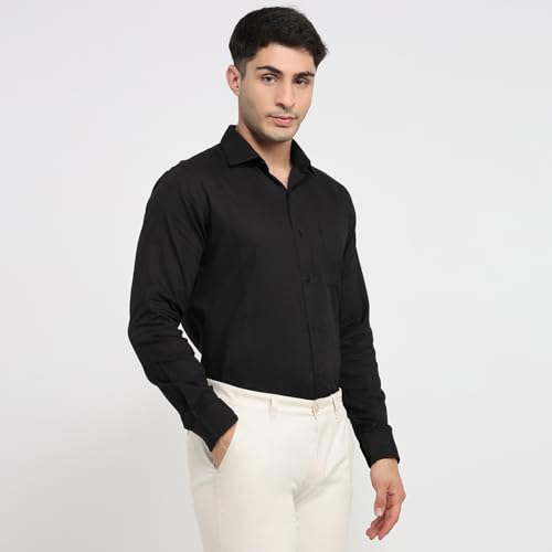 Image of Raymond Men Slim Fit Solid Pattern Pure Cotton Semi Cutaway Collar Full Sleeve Formal Shirt