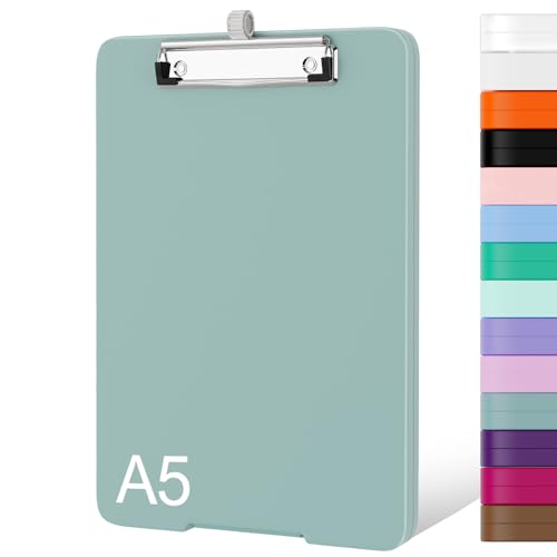 Piasoenc Kleines Klemmbrett mit Aufbewahrung, A5-Organisationsbox mit Stifthalter, Kunststoff-Klemmbrett mit flachem Profil-Clip für Krankenschwestern, Lehrer, Blaugrün