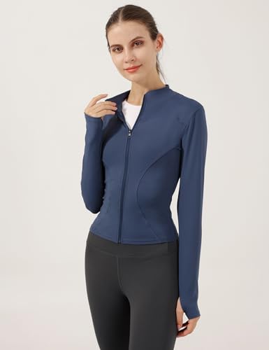 Image of Locachy Women's Lightweight Stretchy Workout Full Zip Running Track Jacket with Thumb Holes
