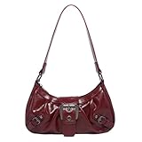Shoulder Bag for Women Top Handle Handbag Purse Y2K Hobo Clutch Small Punk Purse Trendy, Burgundy
