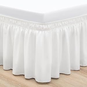 Rimela white bed skirt queen size 15 drop elastic bedskirt for box spring adjustable bed soft and solid fabric easy to install machine washable wrinkle fade resistant warm white dust ruffle  urban country home decor