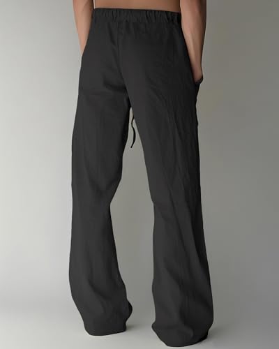 Men's Casual Cotton Linen Pants Elastic Waist Drawstring Summer Beach Lightweight Loose Yoga Linen Trousers Pockets3