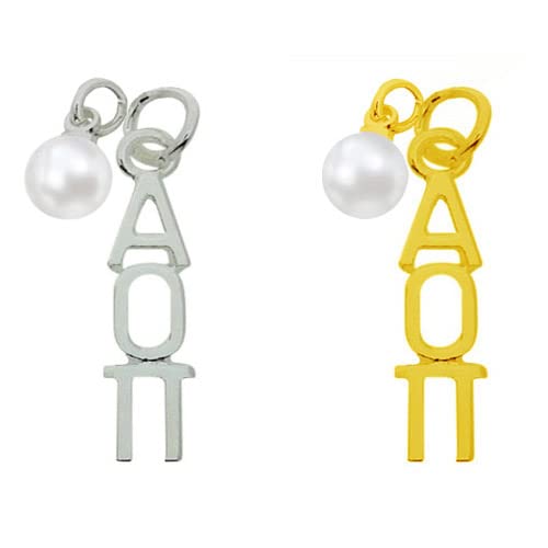 Alpha Omicron Pi Necklace with Pearl, Sorority Lavaliere Necklace, Big Lil Sis Rush Week2