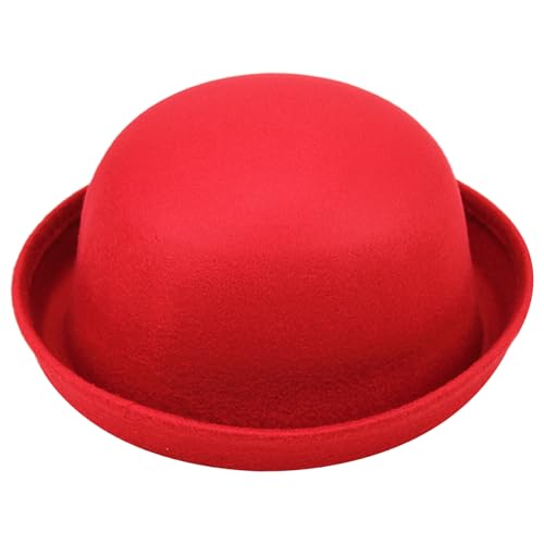 La mejor selección de Bombines para Mujer los mejores 10. 43 Rwigeboo Bombín Clásico Roll Up Brim Panamá Bowler Hat Mujer Elegante Lana Redondo Bucket Cap Hombre Mujer, RedBowler