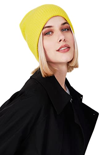 Style & Republic Kaschmir Sport Mütze-Beanie Damen aus 100% Cashmere - Dein kuscheliger Premium Beanie für stilvolle Herbst- & Winter-Momente-solaryellow