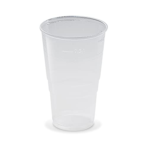 Trinkbecher | Eichstrich 0,5l | Bierbecher Plastikbecher Einwegbecher aus Kunststoff PP (Polypropylen), Transparent klar | Ausschankbecher (100) Cover