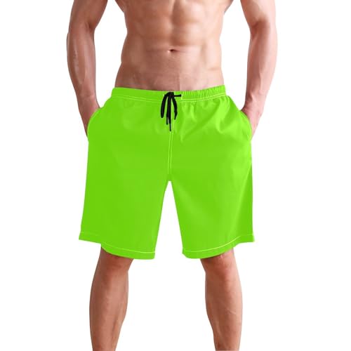 Chartreuse Men's Sportwear Swim Trunks Quick Dry Board Shorts with Lining S2