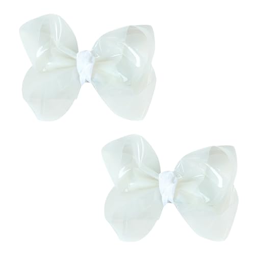 Adorable Waterproof Bow Hair Clips (Pack of 2): Colorful PVC Bow Clips for Summer Swimming Fun - Perfect Hair Accessories for Girls, Toddlers, and Teens (4 Inch-White)