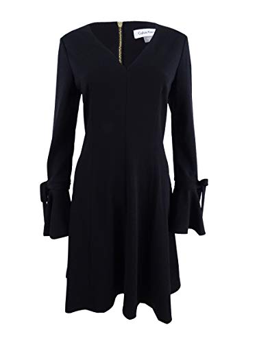 Calvin Klein Women's Bell Sleeve Dress with Bow, Black, 12