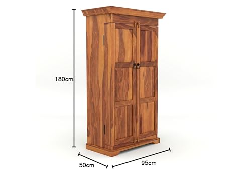Image of Sheesham Solid Wood New Pre-Assemble Wooden Stylish Bar Cabinet /Wine Rack /Beer Bar /with Wine Glass Storage (Honey)