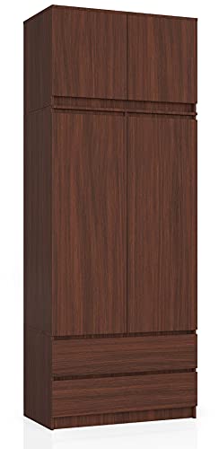 AKORD Armoire de Rangement | Armoir Placard Chambre | L90 x H234 x P51 cm | Etagères Tiroirs Tringle à Vetement | Penderie 2 Portes Garde-Robe | Montage Facile