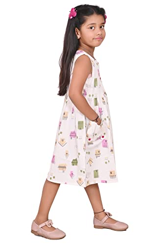 Image of minicult Kids Printed Cotton Frock Dress for Baby Girls|Comfortable Summer Wear Western Dress| Knee Length, Bachho ki Frock for Birthday, Evening White