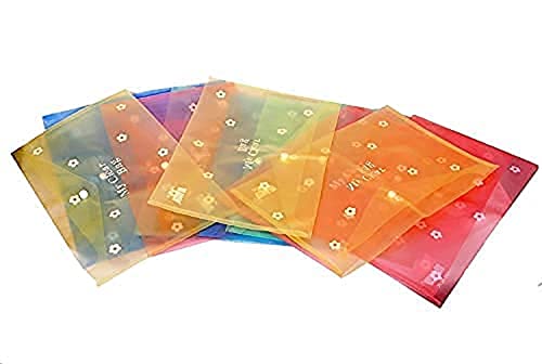 Image of Peeplvalue My Clear Bag Pack of 12 A4 Size Blue Colour Floral Design Transparent Plastic Folder, Button Closer File, Document Organizer