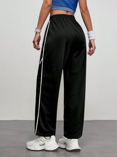 Image of Paralians Women's Polyester Straight Fit Track Pants with Contrast Side Piping | Elastic Waist Comfortable Sports & Casual Wear Bottoms