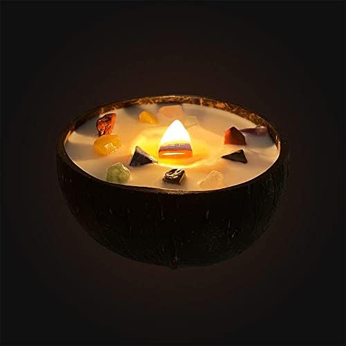 VIE Handmade Candle in a Natural Coconut Shell, Chakra Gemstones, Multicolor, One Size