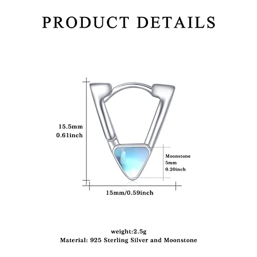Moonstone Earrings For Women Sterling Silver Moonstone Hoop Moonstone Triangle Huggie Earrings V Earrings Ear Moonstone Jewelry Gifts For Sensitive Ears For Daughter Girls Mother's Day #TOP4