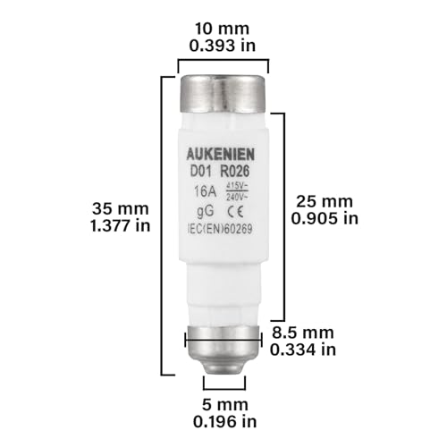 AUKENIEN Neozed Fuse 16A D01 E14 Spiral Ceramic Fuses 400V NEOZED Type 16 Amp 400VAC gL/gG for Cable and Line Protection(5Pieces) - Image 2