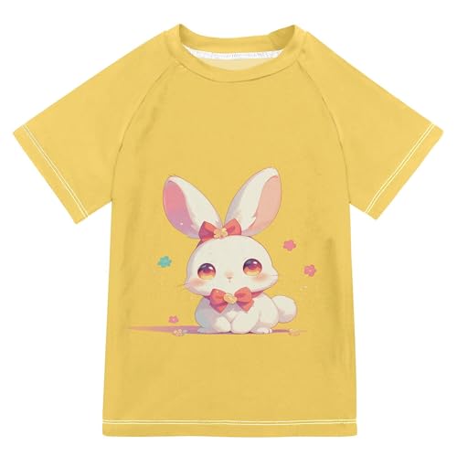 Cartoon Rabbit Yellow Kids Bathing Suit Sun Protection Activees Swimwear Beach Tops 3T
