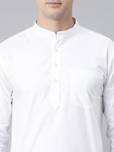 Image of KRYPTIC Men's Full Sleeve Regular Fit Short Kurta in Premium Pure Cotton with Patch Pocket and Mandarin Collar - Perfect Blend of Style and Comfort