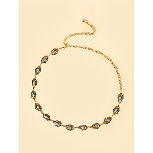 Women's Skinny Western Turquoise Stone Blue Chain Belt for Women Metal Link Chain Gift Dress Jeans,Gold,114CM/44.88INCH3