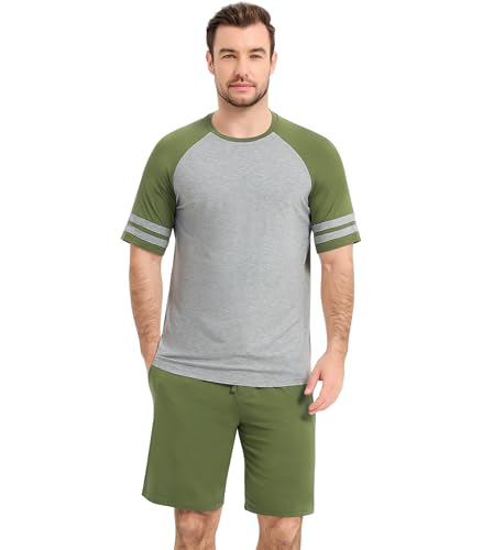 Image of NACHILA Men's Bamboo Viscose Pajamas Set Raglan Short Sleeve Shorts Pjs