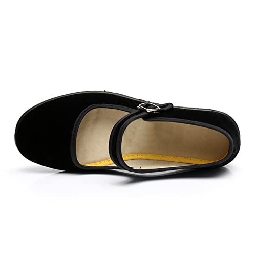 Upgraded Women's Velvet Mary Jane Shoes Black Cottton Old Beijing Cloth Flats Yoga Exercise Dance Shoes3