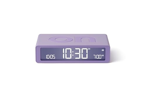 Lexon Flip Classic Morgenwecker, beleuchtet, wendbar mit Seiten on Off und Snooze-Funktion, mit LCD-Display und Touchscreen, wiederaufladbar über USB-C – Lila
