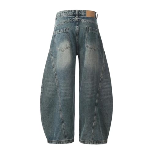 Men’s Spliced Wide Leg Jeans, Washed Distressed, Retro High Street Loose Fit Denim Pants3