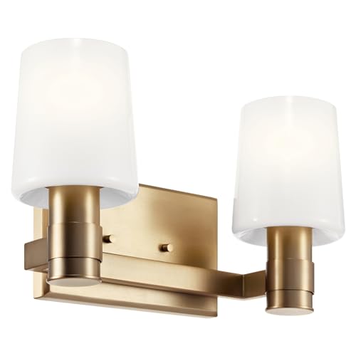 Image of Kichler Adani 2-Light Bathroom Vanity Light Fixture with Opal Glass in Champagne Bronze, Modern Wall Mount for Powder Room or Bathroom (8.25 inch x 14.5 inch), 55175CPZ