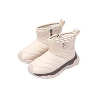 E Girl Shoes Girls Boys Snow Boots Outdoor Warm Comfortable Non Slip Mid Calf Padded Small Big Kids Winter Shoes Kids Snow Boots Waterproof, White, 1 UK