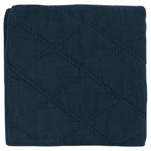 Kosas Home Casi 96x108 Belgian Flax Linen Fabric King Quilt in Midnight Blue