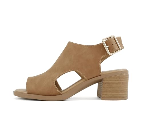 Image of CITYCLASSIFIED inchElect inch ~ Women's Peep Toe Laser Cut Geometric Caged Slingback Ankle Strap Low Stacked Heel Ankle Bootie