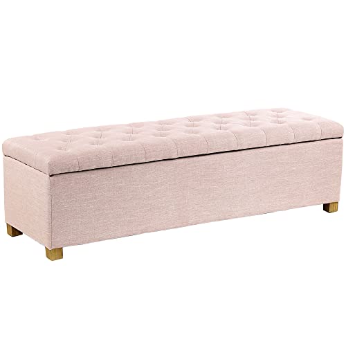 Image of MODERN WAVE Ashlee 50 inch Large Fabric Upholstered Flip Top Storage Bench 3 Seater Ottoman for Living Room, Bedroom, Office (Pink)
