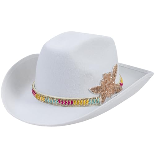 Shurhome Cosplay Costume Hat with Large Brims Rhinestones Butterfly Sun Hat Dancing Party Cap Festival Headwear Photo Accessory Fashion Headwear