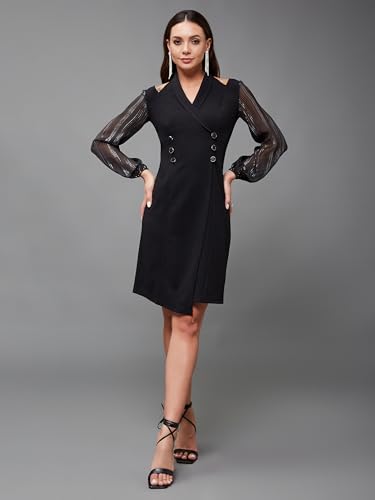 Image of Miss Chase Womens Bodycon Square Puff Sleeve Solid Lace Overlaid Ankle Length Dress