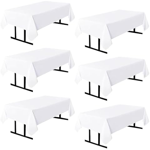 6 Pack White Square Tablecloths, 60 x 102 Inch Stain Resistant and Wrinkle Polyester Fabric Washable Table Clothes Cover for 6 Foot Table, Wedding, Reception Banquet, Birthday Party, Buffet Restaurant Cover