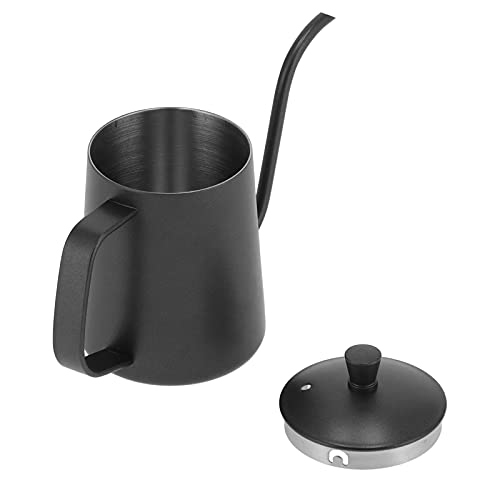 CHICIRIS Hervidor de café de acero inoxidable 304 con boquilla larga, grado alimenticio, agarre seguro, para cocina, oficina, 350 ml (negro)