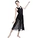 Lyrical Dance Costumes for Women Contemporary Dancewear Sleeveless Cut Out Front Mesh Tulle Maxi Dress Ballet Leotard Tank Bodysuit One-piece Dance Costumes for Competition Practice Latin Black M