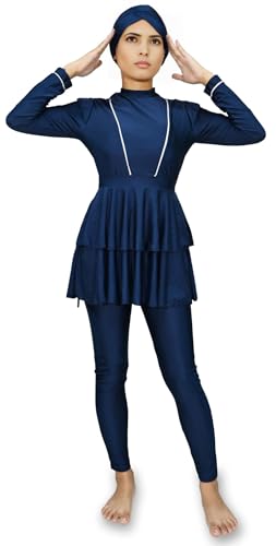 Musuly Burkini Azul Oscuro con Volantes y Falda (Azul Marino Oscuro, 3XL=46)