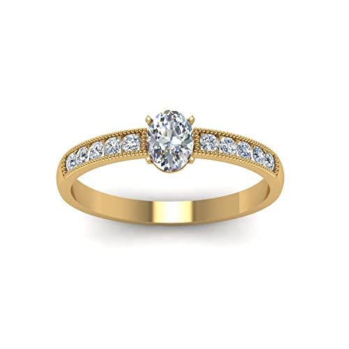 Image of Choose Your Gemstone Diamond CZ Milgrain Engagement Ring Yellow Gold Plated Oval Shape Milgrain Engagement Rings Matching Jewelry Wedding Jewelry Easy to Wear Gifts US Size 4 to 12