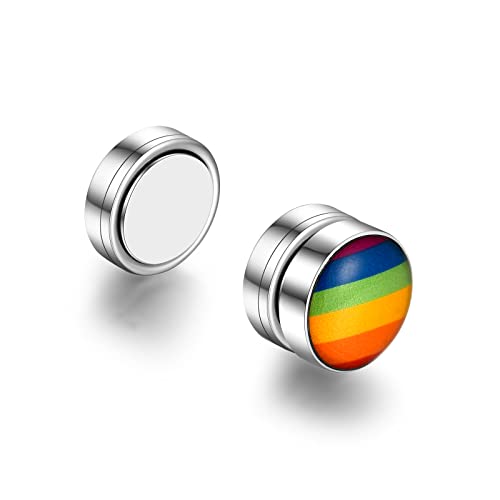 Rainbow Stainless Steel Magnetic Stud Earrings Fashion Rainbow Ear Stud Earring For Gay & Lesbian Pride 10Mm #TOP1