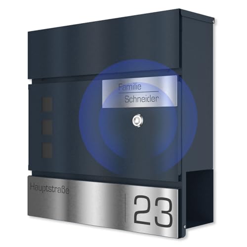 Boîte aux lettres avec sonnette intégrée anthracite RAL 7016 et plaque gravée personnalisée