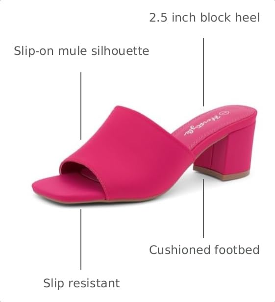 Image of Herstyle Square Open Toe Heeled Sandals for Women 2.5 Inch Low Block Chunky Heel Sandals Slip-On Mules Comfortable Dress Shoes for Party Wedding Office