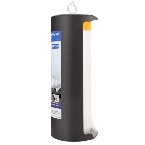 Image of Voomey Pre-Taped Masking Film with Dispenser, Painters Tape with Plastic Attached, Automotive Painters Tape and Drape for Appliances, Furniture, Wood Surfaces & DIY Projects - 8ft x 49ft