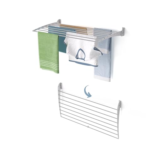 foxydry Fold, Étendoir à Linge Mural, Extensible Vertical, Pliable pour intérieur et extérieur en Aluminium et Acier (Gris - Fermeture en Bas, 102 cm)