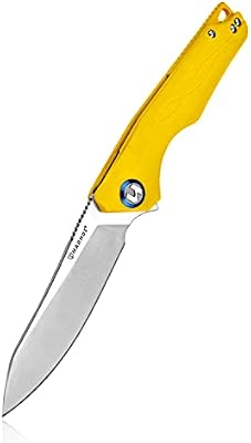 Harnds Cuchillo de Cosecha con Acero Sandvik 14C28N Cuchillo Plegable con Mango G10 para Camping Caza Cuchillo Plegable(Amarillo)
