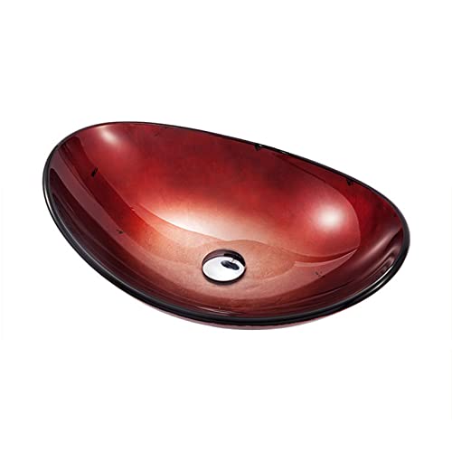 Pink Palm Vasques de Salle de Bain sur Plan, Vasque en Verre trempé Rouge, Vasque de Salle de Bain pour hôtel, Ensemble Complet (Vasque Simple)
