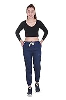 DISOLVE Women Drawstring Jeans Women Elastic Waist Stretch Denim Pants Plus Size Jeans Jogger Ankle Length Trousers Free Size (28 Till 32) Pack of 1 (Blue)