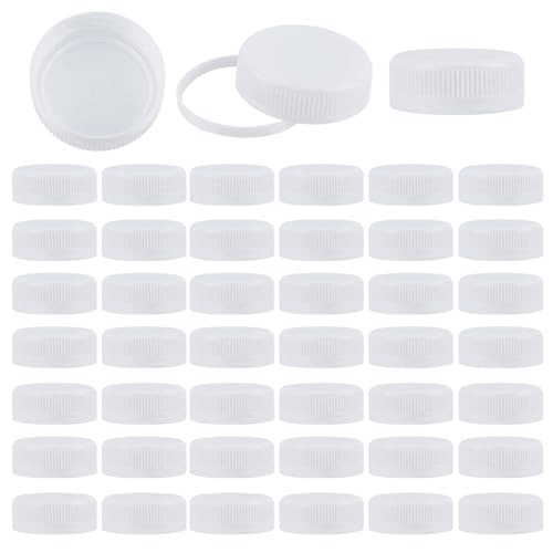 OLYCRAFT 100Pcs White Screw-On Caps Reusable Plastic Bottle Caps White Plastic Seal Lid Screw Bottle Cap Replacement Lid Twist Cap for Juice Bottles Handmade Decorations - Inner Diameter 38mm