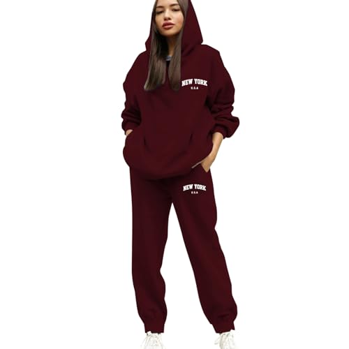 PAIDAXING Ensemble de survêtement pour femmes Ensemble complet UK 2 pièces Vêtements de détente Impression de lettres Sweat à capuche et pantalon de...
